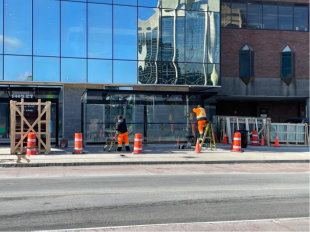 men working on shelters