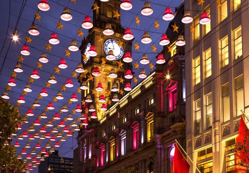 A light show among buildings 