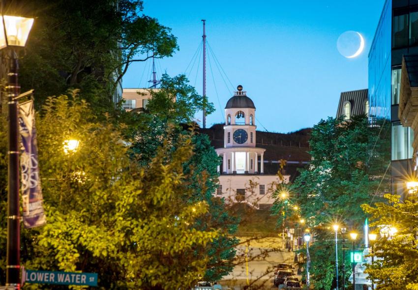 Citadel Hill town clock at night