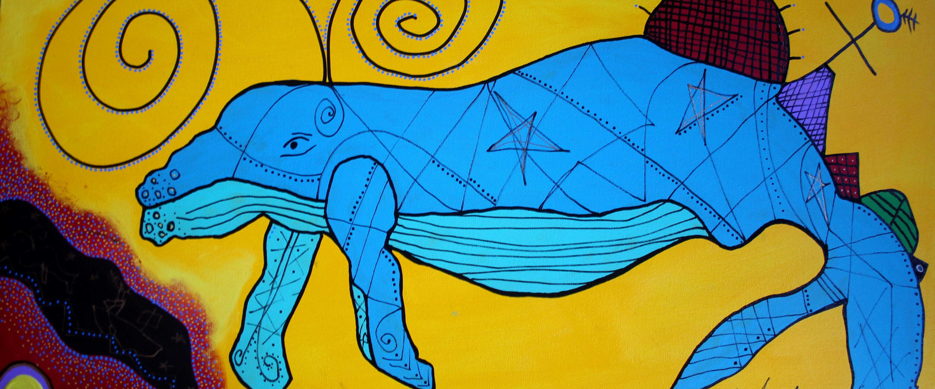 Humpback in Yellow Light, acrylic on canvas, 24" x 48"