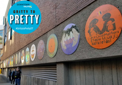 picture of gritty to pretty murals on facade of scotia square