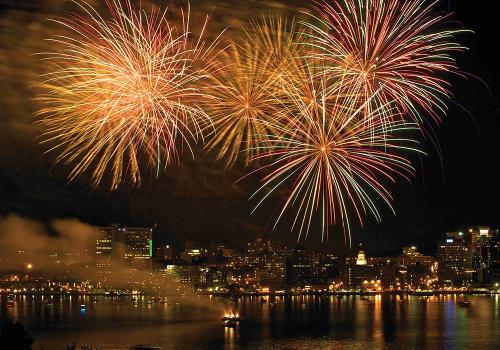 Fireworks over the Halifax Harbour on Canada Day in Downtown Halifax. 