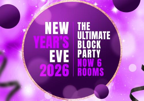 Ring in New Year’s Eve 2026 at The Ultimate Block Party! 🎉 Six rooms, six vibes, and one massive countdown. Tickets dropping soon—get ready! 🥂💜