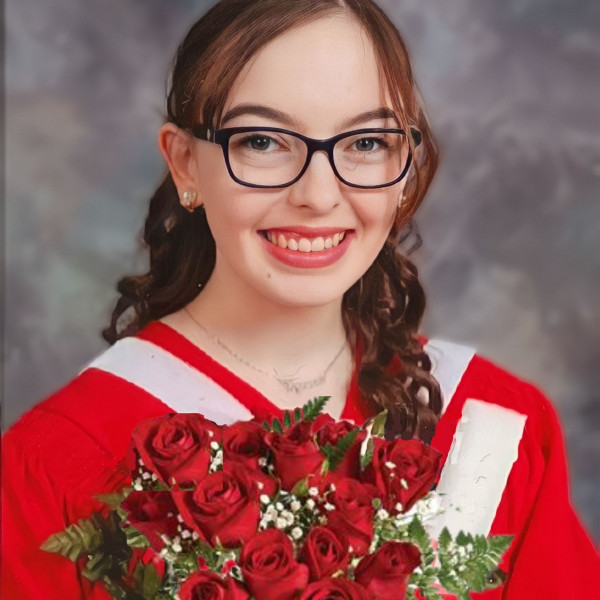 girl in red graduation gown